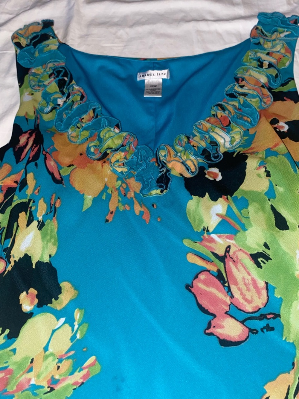 Amanda Lane Teal Multi-Color Floral Ruffle Maxi Dress - Picture 4 of 9